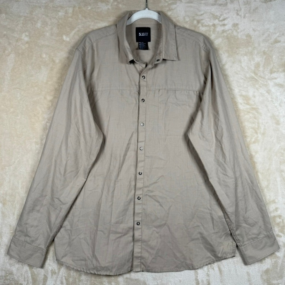 5.11 Tactical Mens Tan Micro Check Long Sleeve Button Down Shirt Large